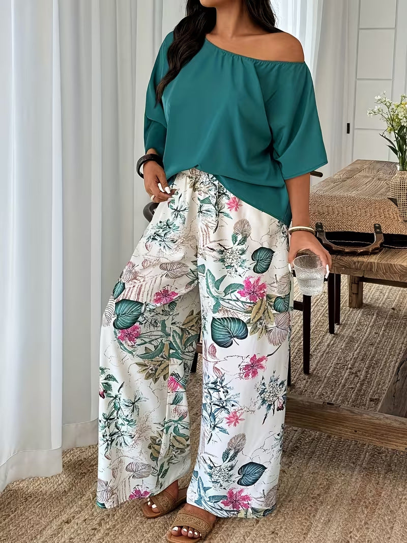 Wide-leg Pants Vacation-style Loose-fitting Two-piece Set That Flatters Your