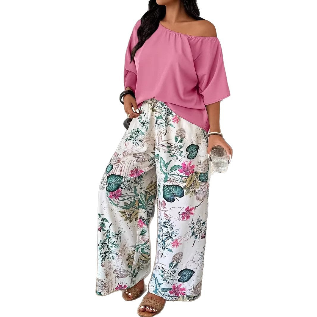 Wide-leg Pants Vacation-style Loose-fitting Two-piece Set That Flatters Your