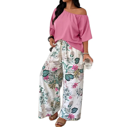Wide-leg Pants Vacation-style Loose-fitting Two-piece Set That Flatters Your