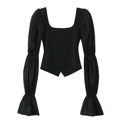 Button Polyester Embellished Stretch Top