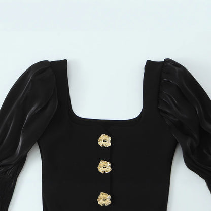 Button Polyester Embellished Stretch Top