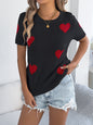Casual Contrasting Color Heart-Shape Short-Sleeve Knit Top