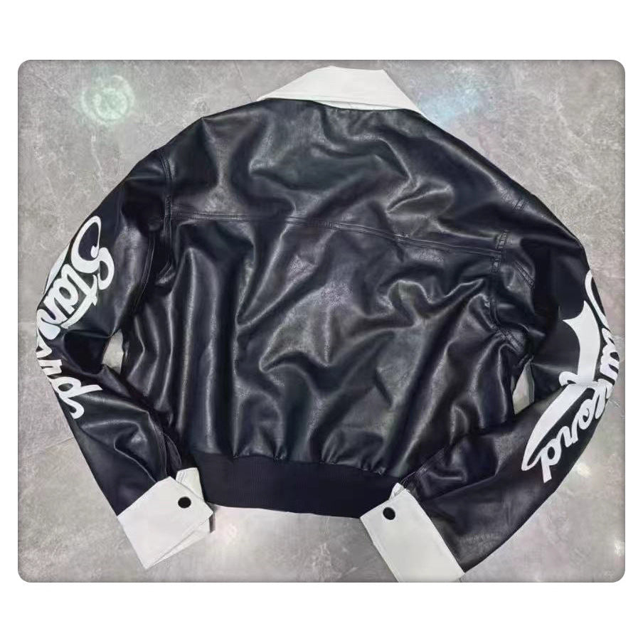 Personalized White Stand-collar Loose Short Jacket With Sleeve Lettering