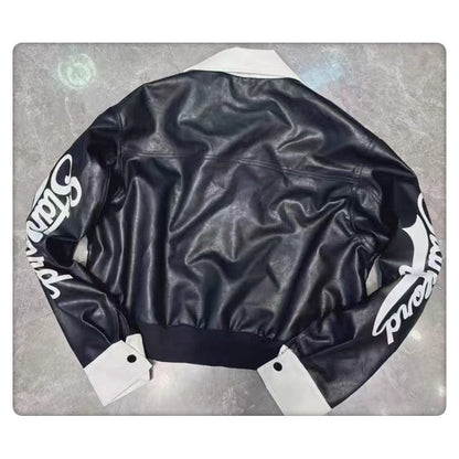 Personalized White Stand-collar Loose Short Jacket With Sleeve Lettering