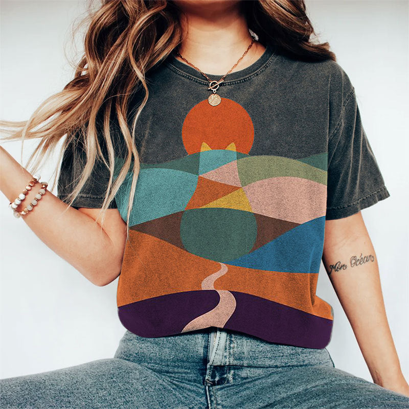 Womens Casual Short-Sleeve 3D Digital-Print Top