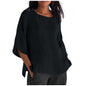 Womens Casual Crew-neck Cotton-linen Shirt Top