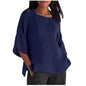 Womens Casual Crew-neck Cotton-linen Shirt Top