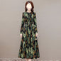 Womens Long Floral-print Dress For Spring And Fall