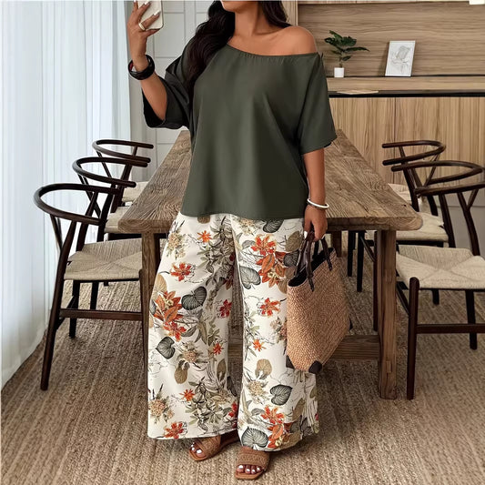 Wide-leg Pants Vacation-style Loose-fitting Two-piece Set That Flatters Your