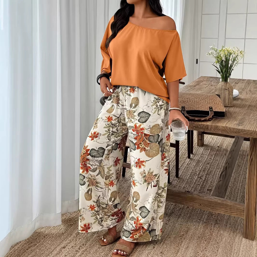 Wide-leg Pants Vacation-style Loose-fitting Two-piece Set That Flatters Your