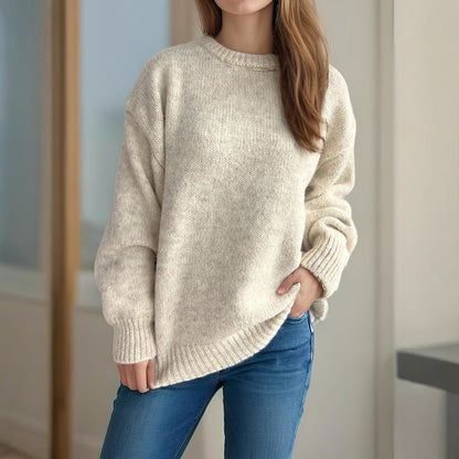 Womens Loose-fitting Crew-neck Sweater For Fall And Winter