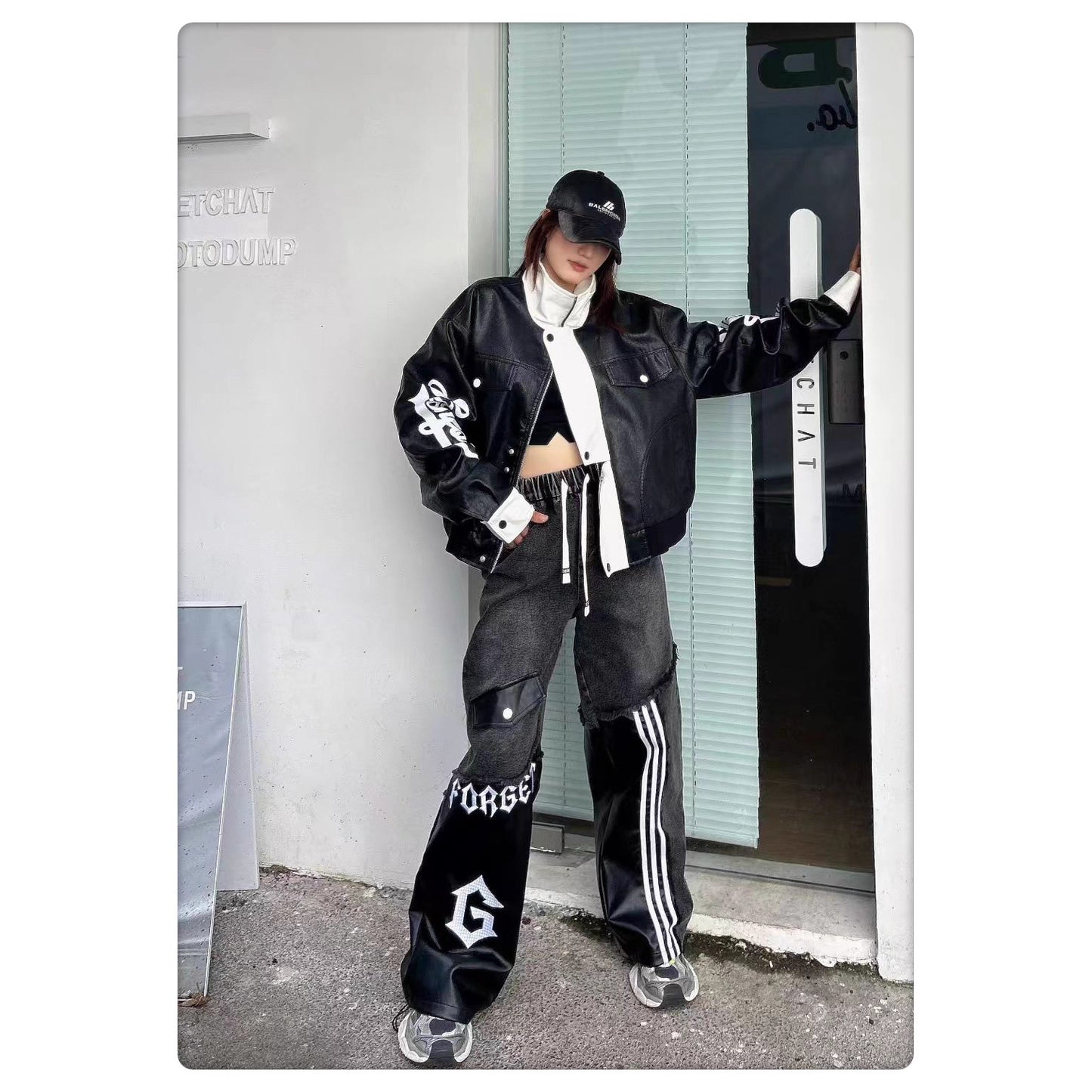 Personalized White Stand-collar Loose Short Jacket With Sleeve Lettering