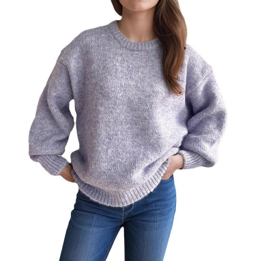 Womens Loose-fitting Crew-neck Sweater For Fall And Winter