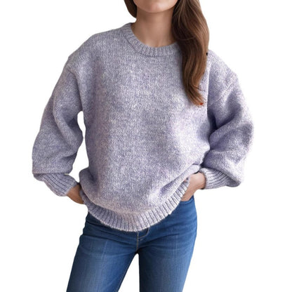 Womens Loose-fitting Crew-neck Sweater For Fall And Winter