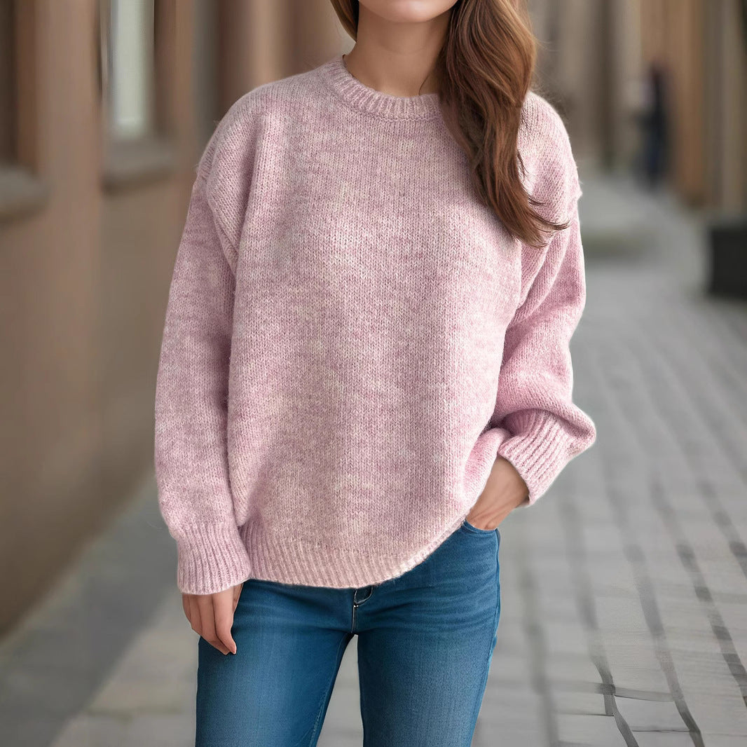 Womens Loose-fitting Crew-neck Sweater For Fall And Winter