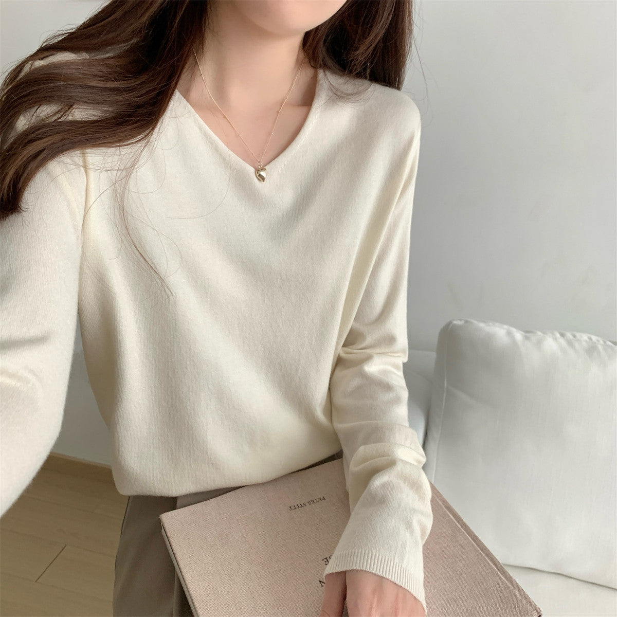Loose Vneck Soft Cozy Sweater For Layering