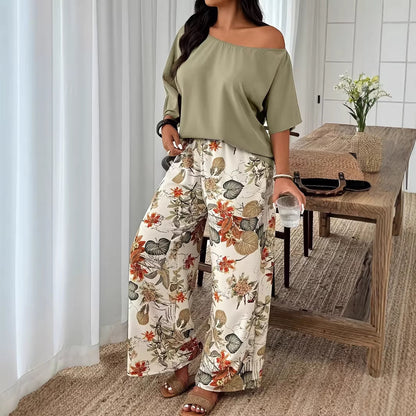 Wide-leg Pants Vacation-style Loose-fitting Two-piece Set That Flatters Your