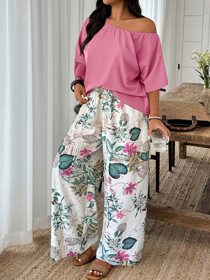 Wide-leg Pants Vacation-style Loose-fitting Two-piece Set That Flatters Your