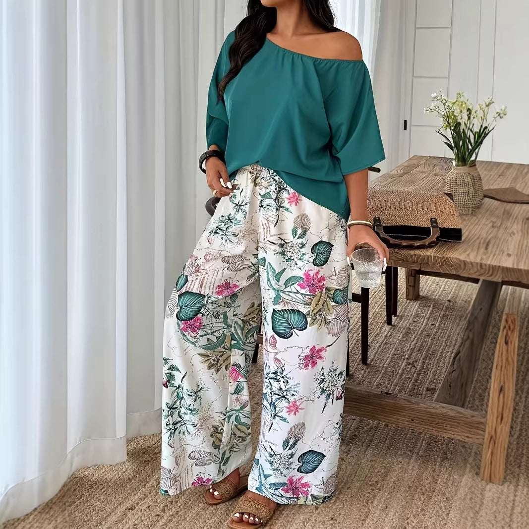 Wide-leg Pants Vacation-style Loose-fitting Two-piece Set That Flatters Your