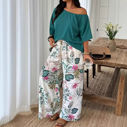 Wide-leg Pants Vacation-style Loose-fitting Two-piece Set That Flatters Your