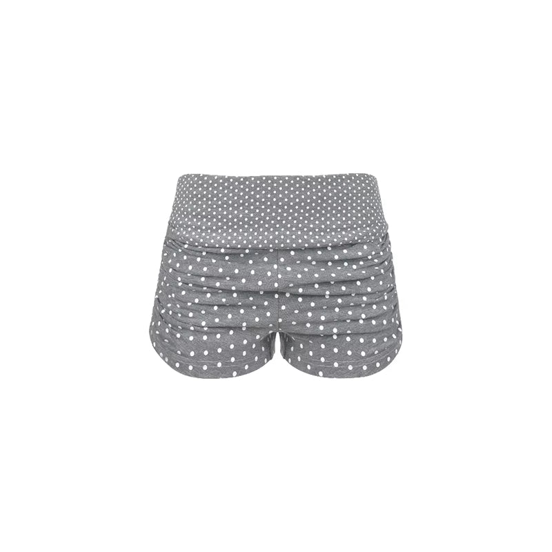 Rhinestone-studded Polka Dot Crew Neck Short-sleeved Base Layer Top And Shorts