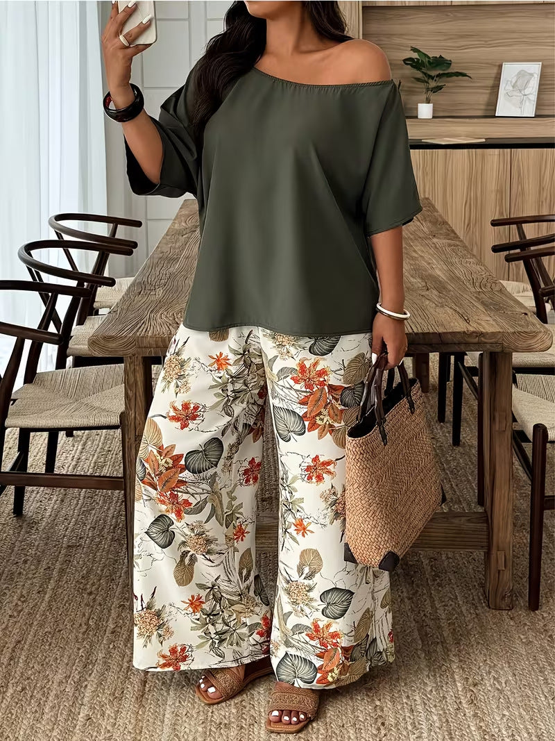 Wide-leg Pants Vacation-style Loose-fitting Two-piece Set That Flatters Your