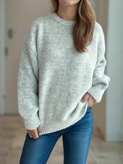 Womens Loose-fitting Crew-neck Sweater For Fall And Winter